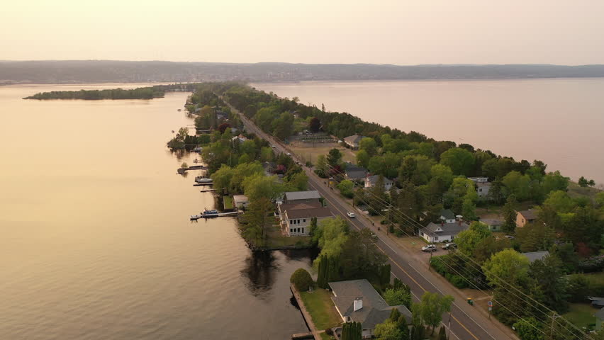 Duluth, Minnesota: Urban cityscape, houses, Midwest USA. Aerial view of vibrant neighborhoods near Lake Superior.