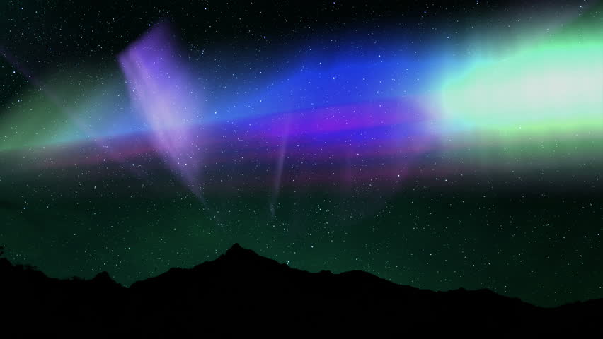 Aurora and Starry Sky Nocturnal Serenity Above Mountains Loop