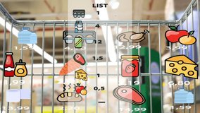 Futuristic shopping trolley in grocery store. Supermarket cart with holographic interface showing goods prices. Augmented reality. Animation. - Powered by Shutterstock - Get 15% off with code: PIKWIZARD15