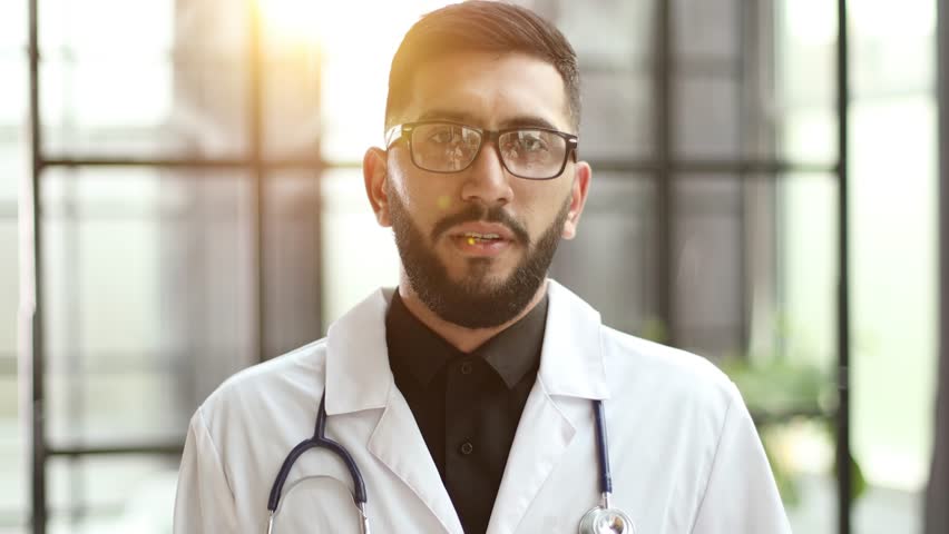 nice attractive smart clever intellectual cheerful cheery bearded guy doc Royalty-Free Stock Footage #1108869327