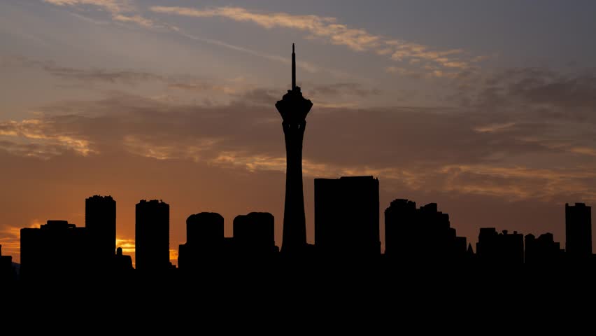 Las Vegas Skyline, the Entertainment Capital of the World, Time Lapse at Sunrise with Colorful Sky Nevada, USA