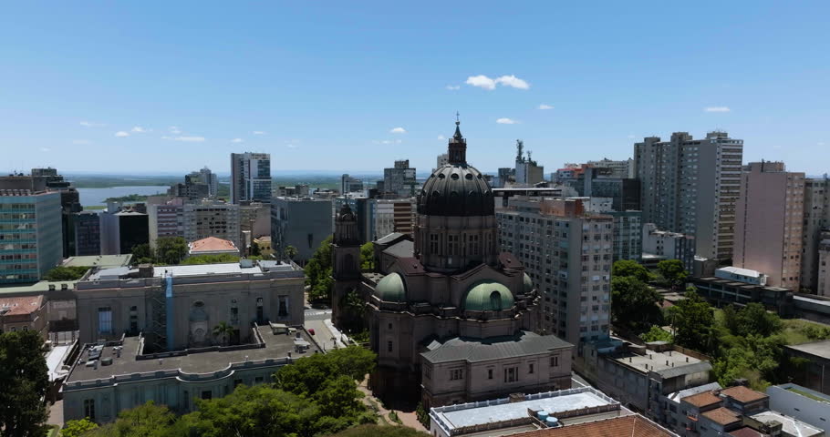 Aerial view around the Catedral Metropolitana de Porto Alegre church, in Brazil Royalty-Free Stock Footage #1108885145