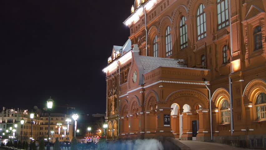 Enchanting Night Timelapse of the Museum of the Patriotic War of 1812 at the Iconic Red Square in Moscow, Russia. The Museum Illuminated Against the Backdrop of the Historical Setting Royalty-Free Stock Footage #1108889203