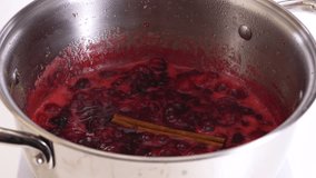 Cranberry sauce recipe. The hot boiling sauce in a pot close-up - Powered by Shutterstock - Get 15% off with code: PIKWIZARD15