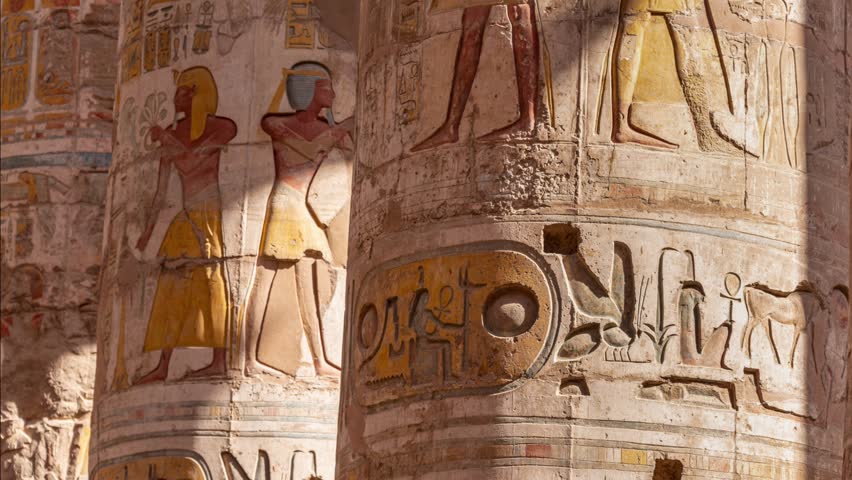 Beautiful interior of the Temple of Dendera or the Temple of Hathor. Egypt, Dendera, Ancient Egyptian Royalty-Free Stock Footage #1108896853