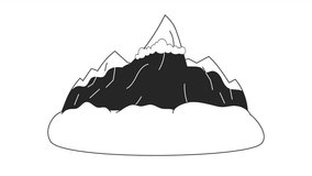 Avalanche from snow-capped mountain peak bw cartoon animation. Snowslip natural disaster 4K video motion graphic. Avalanche mountain 2D monochrome line animated scene isolated on white background