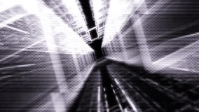 Computer generated animated moving motion background showing city landscape grids skylines
