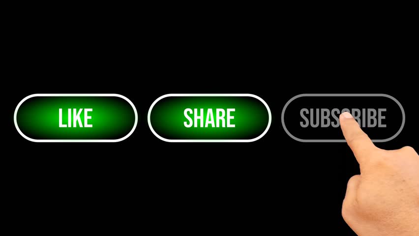 Animation of fingers pressing like, share and subscribe buttons
