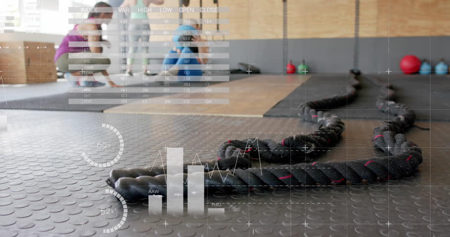 Animation of interface processing data over diverse women cross training at gym. Fitness, exercise, strength, data, digital interface and technology digitally generated video. | Shutterstock HD Video #1108916319