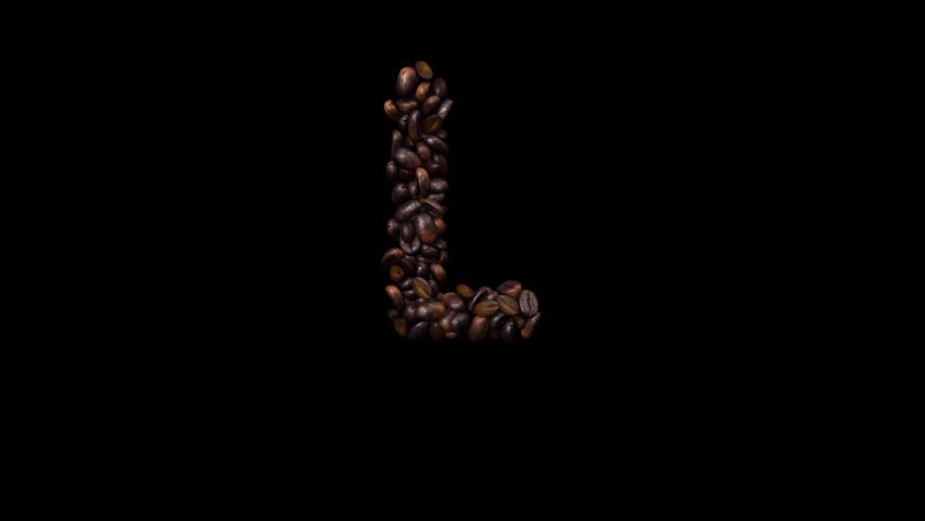 Animated Coffee typeface text with alpha channel the character L