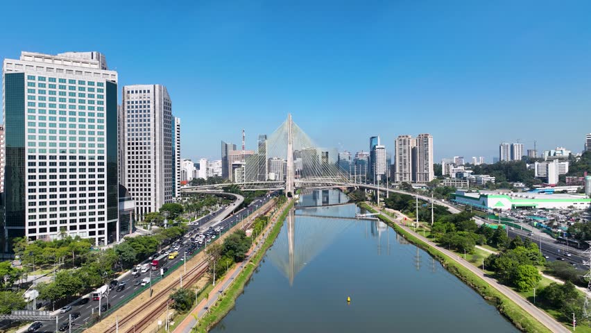 Cable Stayed Bridge At Downtown Sao Paulo Brazil. Cityscapes Downtown Sao Paulo. Town Horizon District Urban. Town Exterior District Downtown Panoramic. Town Urban City Landmark. Downtown Sao Paulo. Royalty-Free Stock Footage #1108922757