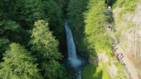 Palovit waterfall aerial view. Palovit Waterfall, located in the Kackar Mountains, is one of the famous places of Rize. It was shot with a drone in Çamlıhemşin Rize. Turkey tourist attractions