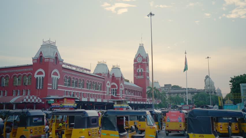 Amazing historic architecture view of Puratchi Thalaivar Dr MGR Central railway station of Chennai 