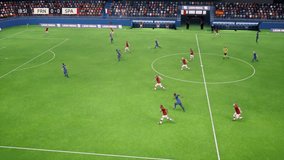 Playing France Vs Spain Match In Sports Football Simulator Video Game. Gamer Scores Goal In Sports Video Game. Soccer. Sports Video Game Animation. Digital Entertainment. Competition. Stadium