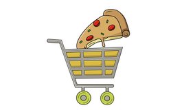 animated video of a trolley carrying pizza