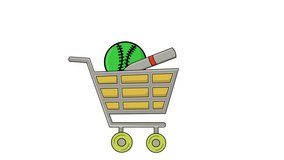 animated video of a trolley carrying a ball and base ball sticks