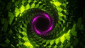 Lime and Pink Spiral Cubic Tunnel Background VJ Loop in 4K