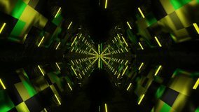 Green and Yellow Hexagonal Laser Tunnel Background VJ Loop in 4K
