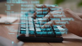 Close up of male software developer typing on keyboard with cyber key symbol hologram during program coding. Experienced programmer working with futuristic technology at modern office. - Powered by Shutterstock - Get 15% off with code: PIKWIZARD15