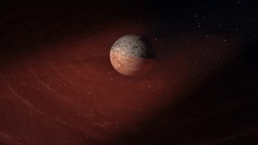 abstract yellow brown space planet with a round asteroid