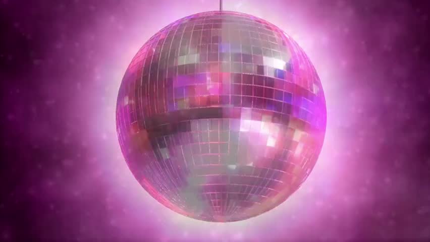 Sparkling pink disco ball on an abstract swirl background Stock
