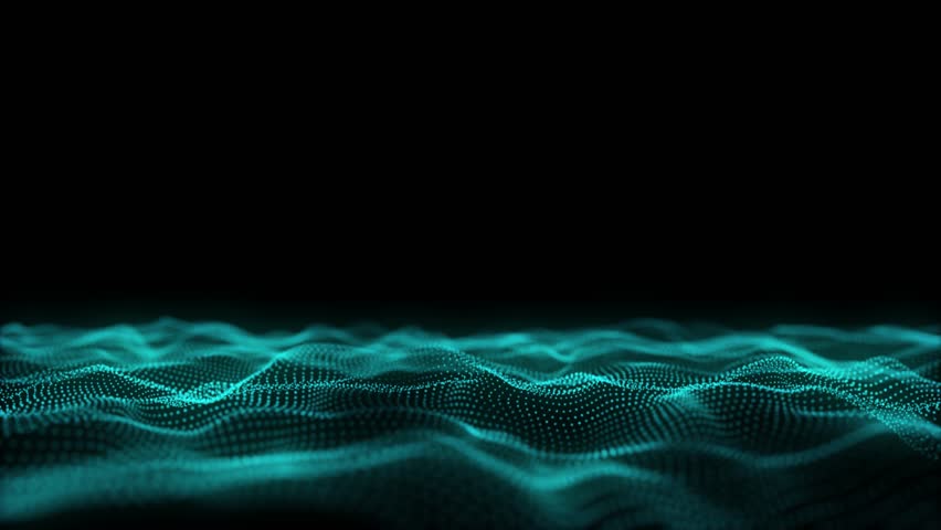 Abstract wave with blue light on black background. Science background with moving dots and lines. Network connection technology. Digital structure with particles. 3d rendering.