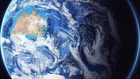 Zoom of the earth from space to the city. Zoom in to the city Christchurch, New Zealand. 3D Animation. Stock video footage. Full HD.