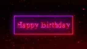 happy birthday animation. pink and red glowing neon line motion text scene for greeting card. e_1092