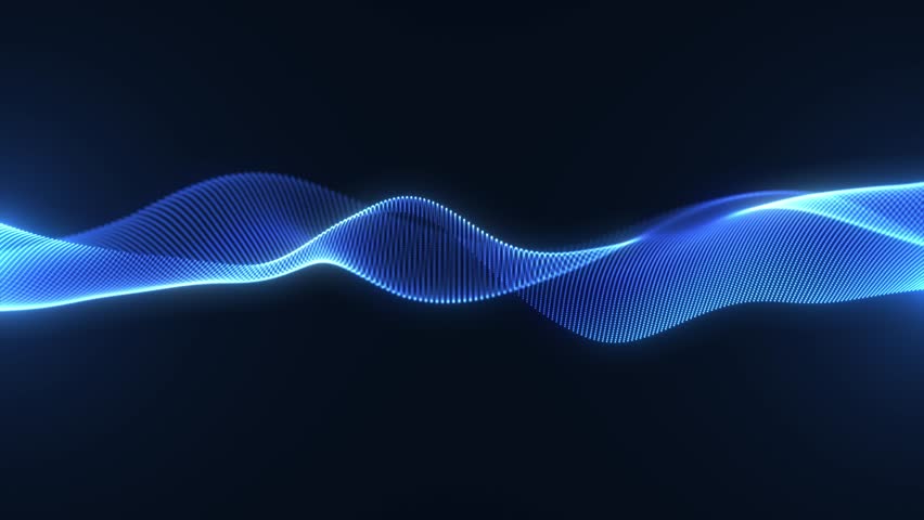 Abstract glowing digital cyber wave composed of particles and dots moving on blue background, big data visualization, futuristic and technological, 3D, 4K, seamless loop

