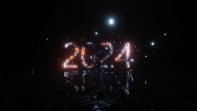 Happy New year and christmas  2024. The inscription 2024 is lit with bright neon light and shimmers. 4K background.  - Powered by Shutterstock - Get 15% off with code: PIKWIZARD15