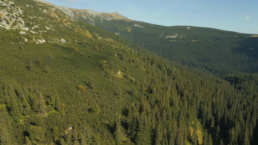 Aerial mountain scenery from Retezat mountains in Romania.