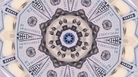 Kaleidoscopic background from 100 dollar bills. Hundred dollars kaleidoscope effect, abstract geometric texture. Dreams of financial success and wealth.  - Powered by Shutterstock - Get 15% off with code: PIKWIZARD15