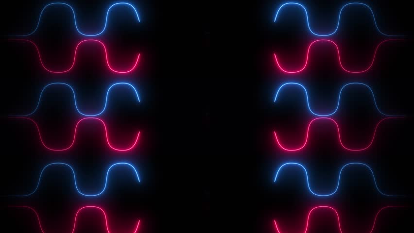 Red and blue colored lines in black background. Mirrored abstract animation with wave glowing neons | Shutterstock HD Video #1108975019