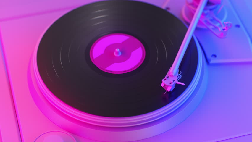 DJ Turntable Plate in Disco Neon Lights Deep Purple Blue Colors Seamless. Vinyl Record Player Rotating Disk Beautiful Looped 3d Animation. Music Background Concept 4k Ultra HD 3840x2160. | Shutterstock HD Video #1108977403