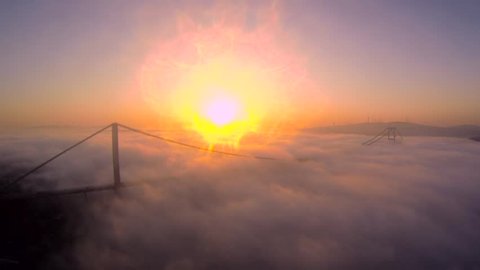 Clouds passing as Morning sunrise over Bridge (Istanbul Bosphorus Time Lapse)