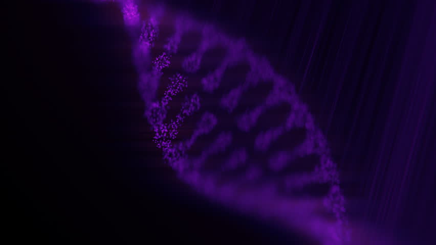 Destructible DNA helix in a medium of particles. Depth of field. 3D. Gene mutation. Carcinogen in backlight. Scan SEM. | Shutterstock HD Video #1108981813