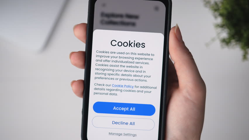 Accept web cookies on a smartphone. General Data Protection Regulation GDPR in the EU. Royalty-Free Stock Footage #1108982053