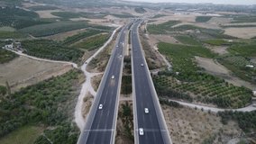 4K Aerial Drone view automobile traffic on the Mersin Viaduct.Turkey.