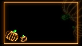 4K Neon Pumpkin Frame Design Template. Happy Halloween Frame Banner Template Isolated on Black Background. Orange Neon Light Pumpkin Frame Design For Autumn Season. Glowing Animated pumpkins Frame. - Powered by Shutterstock - Get 15% off with code: PIKWIZARD15