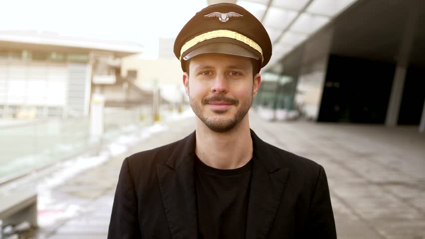 Portrait of Proffesional Male Pilot Captain Working in Aviation Business