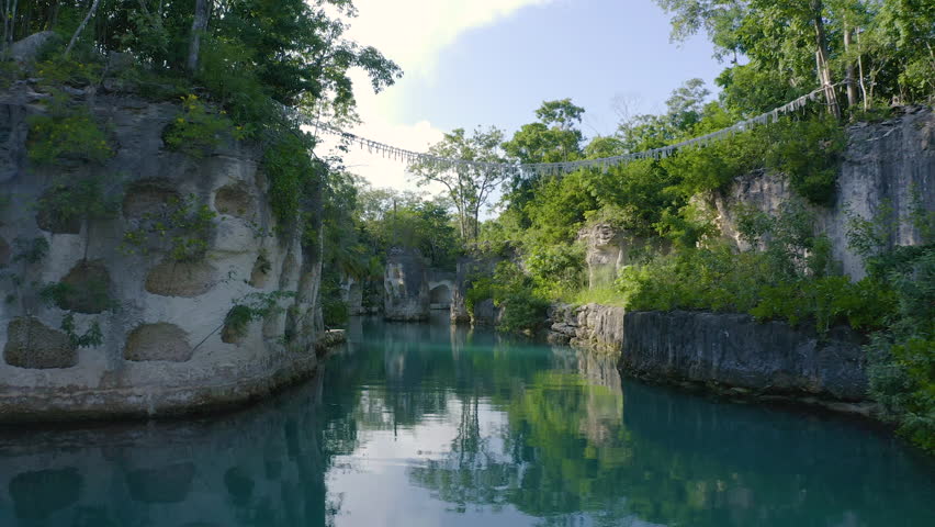 Panoramic of the natural channels that surround a luxurious hotel in Cancun called Xcaret Royalty-Free Stock Footage #1108986657