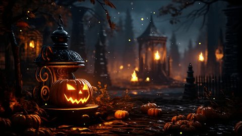 A burning pumpkin on a Halloween night, Halloween theme 库存视频
