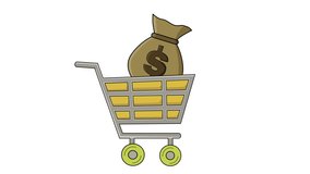 animated video of a trolley carrying sacks of dollars