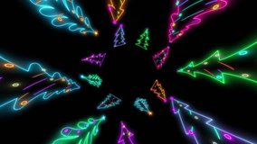glowing neons in stylized christmas trees animation. Radial tunnel video effect with rotation decoration - Powered by Shutterstock - Get 15% off with code: PIKWIZARD15