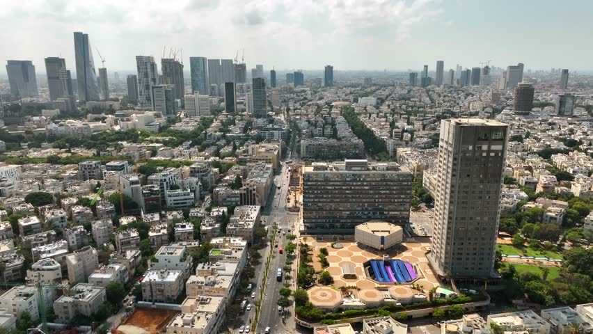 Tel Aviv Rabin square and city hall building, Aerial view