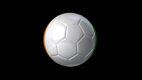Soccer Ball with Flag of Cote d Ivoire. Transparent Background, Alpha Channel, 4K ProRes. Easy to Put into Any Video.