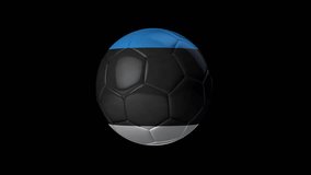 Soccer Ball with Flag of Estonia. Transparent Background, Alpha Channel, 4K ProRes. Easy to Put into Any Video.