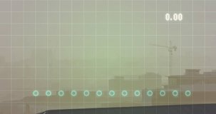 Animation of graph, changing number and grid pattern over fog covered buildings. Digital composite, multiple exposure, report, business, growth, three dimensional and architecture concept. - Powered by Shutterstock - Get 15% off with code: PIKWIZARD15