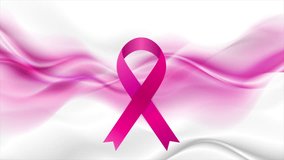 Breast cancer awareness month. Pink ribbon tape and smooth waves concept pattern. Seamless looping abstract motion design. Video animation Ultra HD 4K 3840x2160