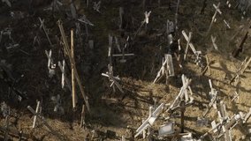 Hill of Crosses is a site of pilgrimage  in northern Lithuania. Drone video shot.